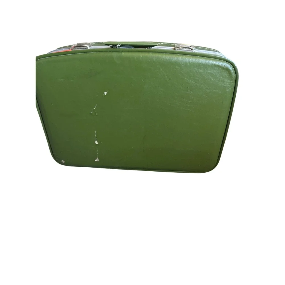 Vintage Avocado Green Hard Shell Suitcase Mid Century Retro Luggage with Keys